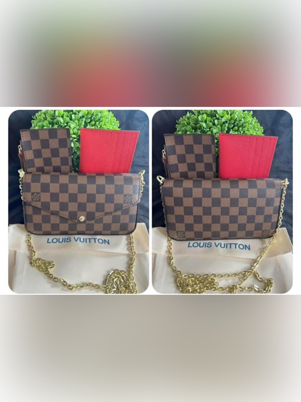 LV Brown Checkered Crossbody with Gold Chain